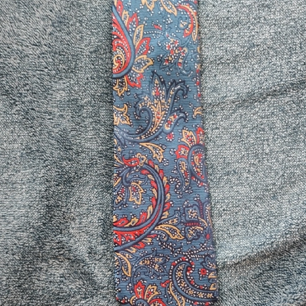 Reserved Paisley Silk Tie in Blue with Red and Gold Accents
